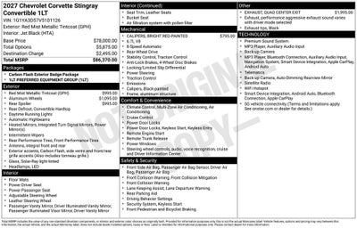 2027 Chevrolet Corvette Stingray 1LT