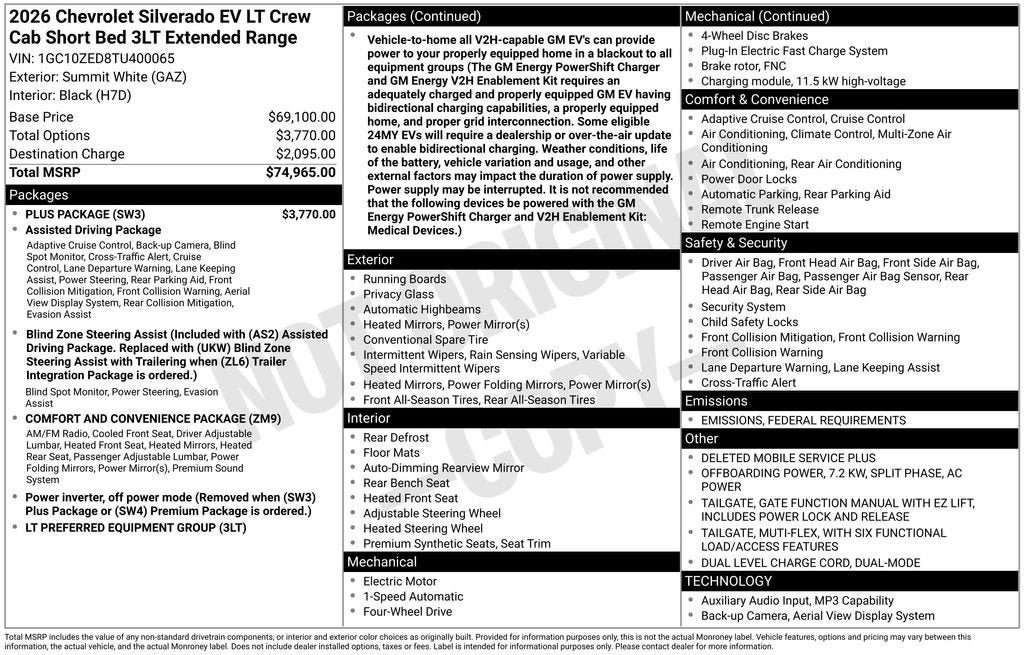 2026 Chevrolet Silverado EV LT - Extended Range