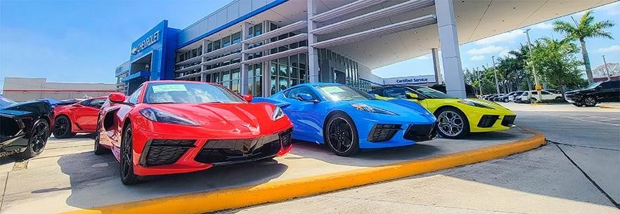 Chevrolet Corvettes outside Bomnin Chevrolet Manassas dealership
